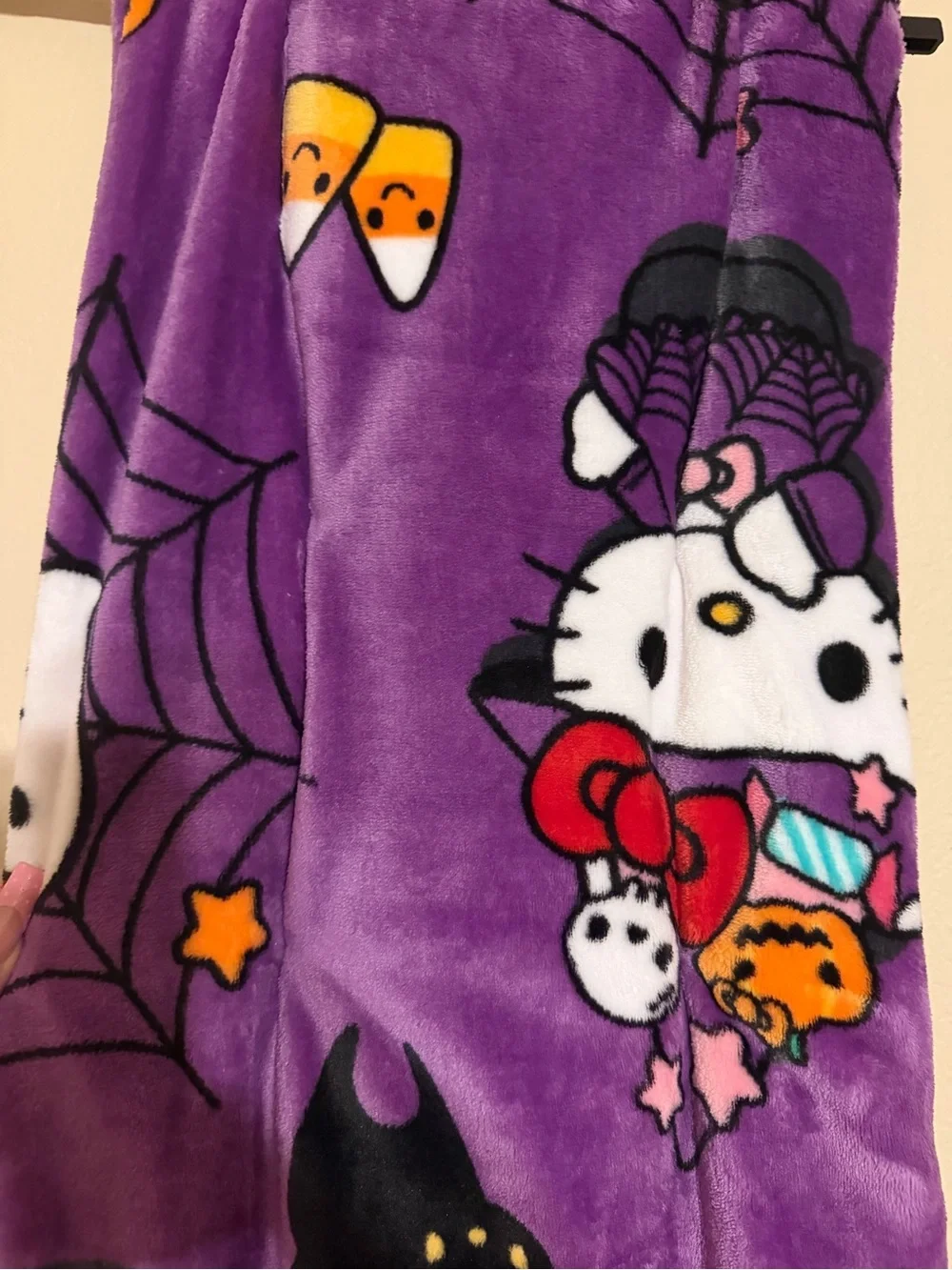 Hello Kitty Purple Halloween Plush Throw with Candy Corn & Spiders